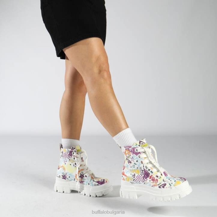 aspha lace up hi ankle-boot vegan DRV375 бели графити Buffalo |ботуши