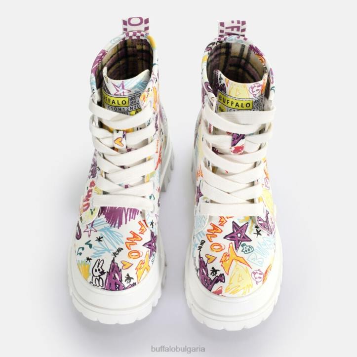 aspha lace up hi ankle-boot vegan DRV375 бели графити Buffalo |ботуши