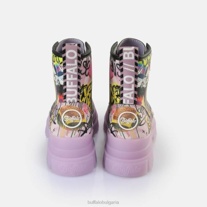 aspha lace up hi ankle boot vegan DRV436 лилаво/черни графити Buffalo |ботуши