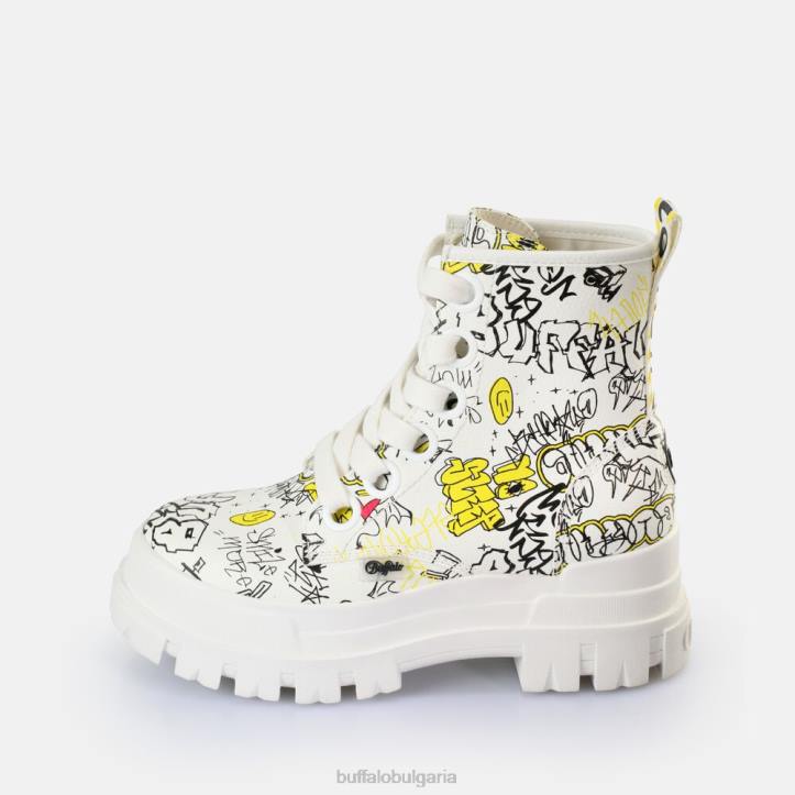 aspha lace up hi ankle boot vegan DRV438 бели графити Buffalo |ботуши