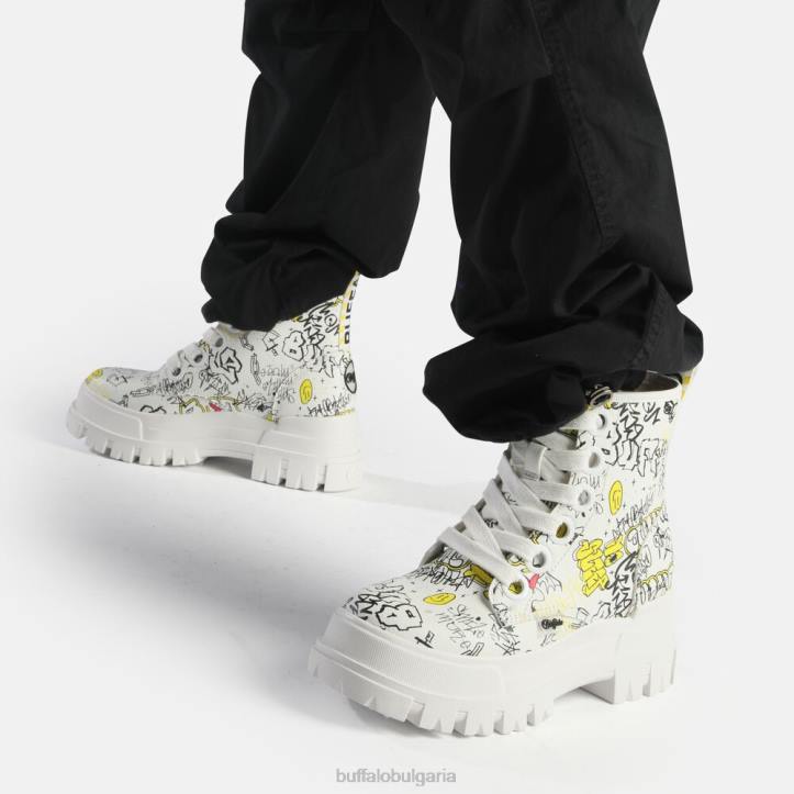 aspha lace up hi ankle boot vegan DRV438 бели графити Buffalo |ботуши