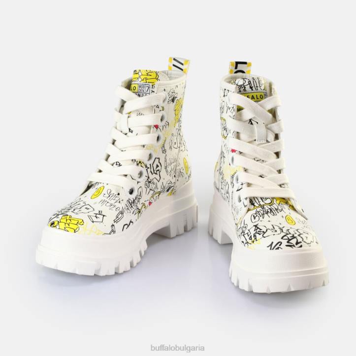 aspha lace up hi ankle boot vegan DRV438 бели графити Buffalo |ботуши